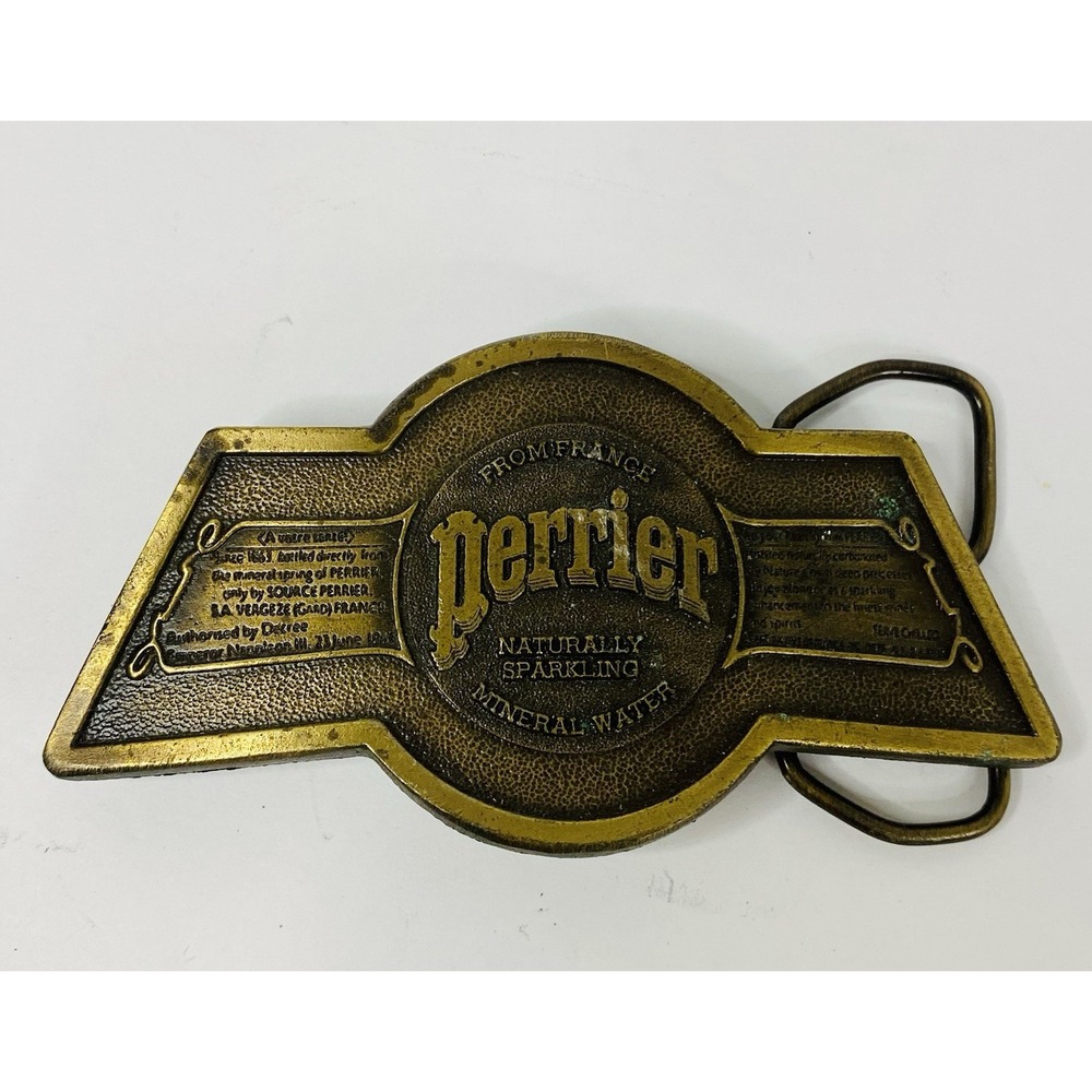 Perrier Mineral Water France Bergamot Brass Works Vintage‎ Belt Buckle